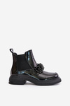 Leather Patent Ankle Boots With Decoration Slip On Warm Black Solimav