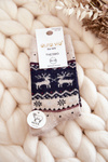 Women's Christmas Woolen Socks Reindeer Pattern Beige and navy blue