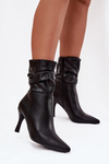 Women's ankle boots with heel with ruched upper zipper black Ulisse