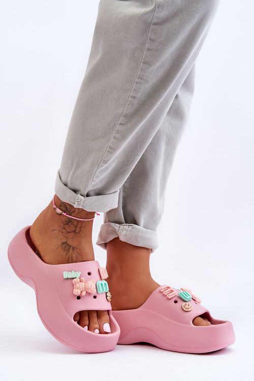 Soft Women's Foam Slippers with Decorations Pink Lorie