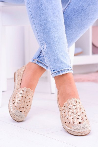 Lu Boo Women's Ballerinas Gold Espadrilles in Flowers Macarena