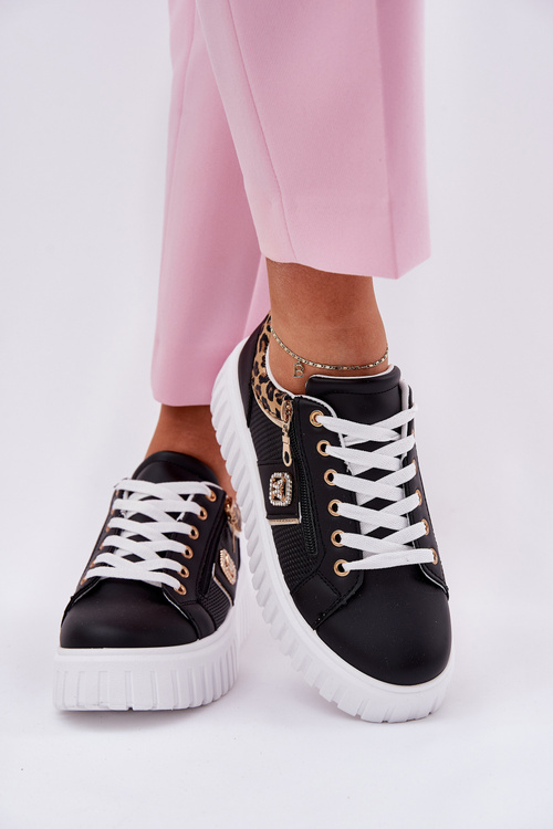 Womens Sports Shoes On Platform Made Of Eco Leather Panther Black Velionna