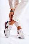 Women's leather sport shoes white and navy blue Jane