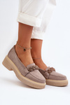 Mokasyny Zamszowe Damskie Ozdoba Zazoo 3429/W Cappuccino