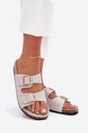 Women's sandals with golden buckles and stitching gray Lunera