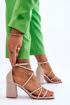 Leather Fashionable Women's Sandals Heels Beige Primma