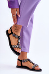 Suede Flat Sandals With Stones Black Dallas