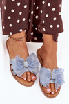 Women Flat Heel Slippers With Tulle Bow Denim Tanira