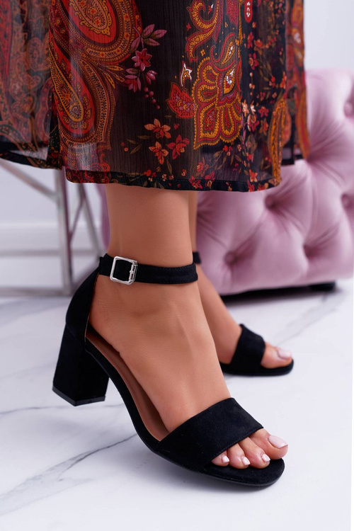 Czarne Damskie Sandały Na Słupku Zamsz NewGenua
