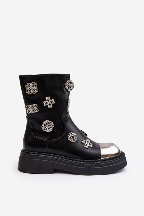 Leather-lined Insulated Boots With Decorations D&A MR870-14A Black