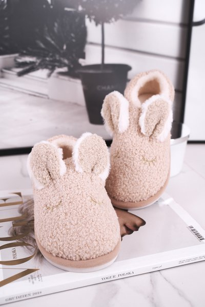 Women's Slippers With Fur Rabbit Beige Goody