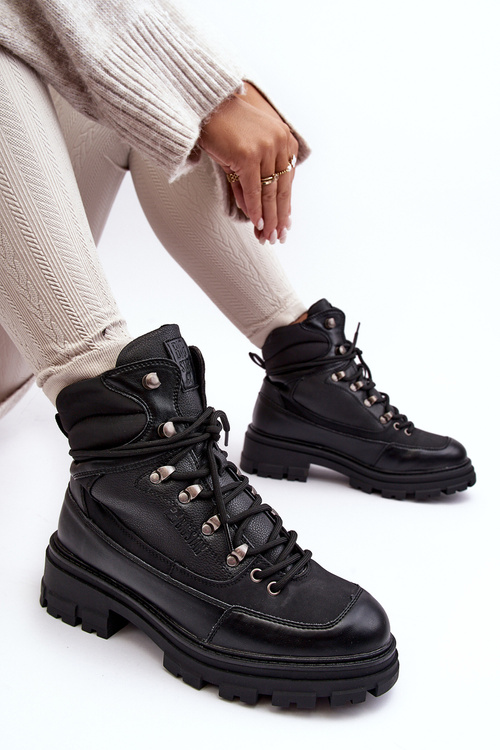 Women's Warm Lined Lace-up Boots Black Big Star MM274663