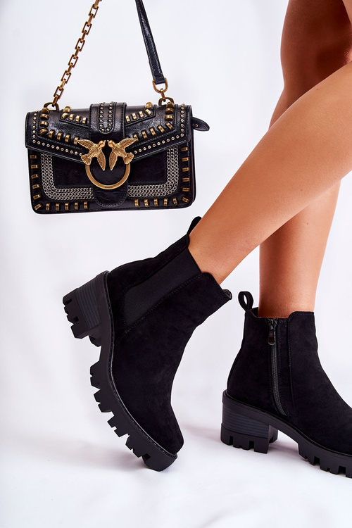 Botki Ocieplane Damskie Suwak Czarne Lenaris