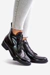 Lacquered Ankle Boots With Zipper Insulated Flat Heel S.Barski HY42-717 Black