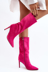 Women's Half-Calf Boots on Stiletto Fuchsia Odetteia