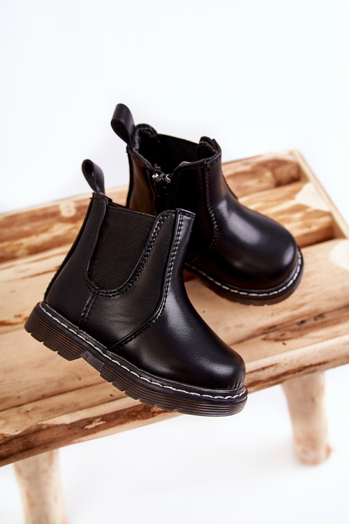 Children's Leather Warm Boots Black Porky