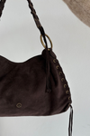 Leather Suede Bag With Decorative Lacing Chocolate Janelis
