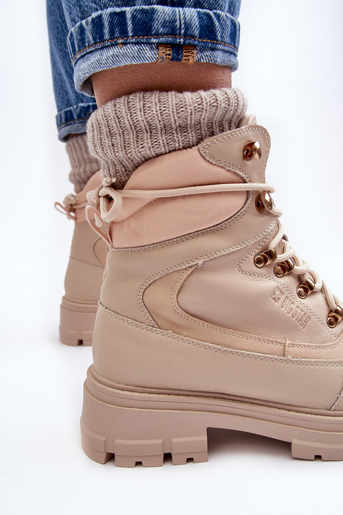 Women's Lined Trapper Boots Lace-up Light Beige Big Star MM274664