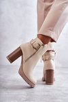 Leather Boots On High Heels With A Decorative Zipper Beige Rosita