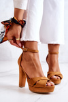 Suede Sandals On A Bar Camel Lanelle