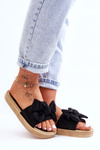 Women's Suede Slippers With Bow Black Fency