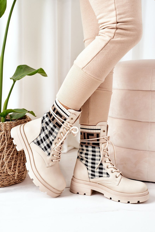 Elastic Fabric Boots Beige Love Story