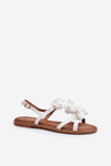 Women's Flat Sandals Adorned with White Flower Decorations Abidina