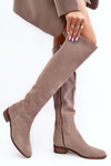 Women's Suede Over-the-Knee Flat Heel Boots Beige Hewanella