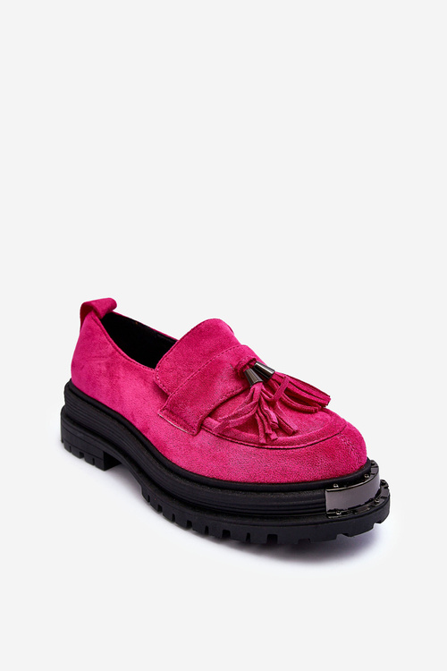 Women's Suede Loafers Moccasins Fuchsia Ramvli