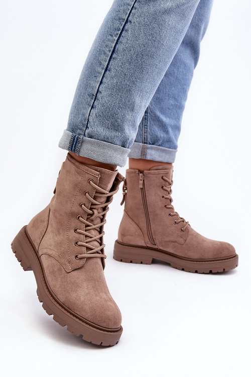 Women's Zip-Up Booties Dark Beige Ninsuni