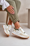 Women's Platform Sneakers Made Of Eco Leather Beige-Green Issatta