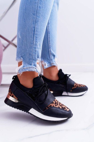 Sporty Women's Black Shoes Leopard Mottled Elanco
