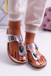 Women's Cork Flip Flops Lacquered Silver Palette