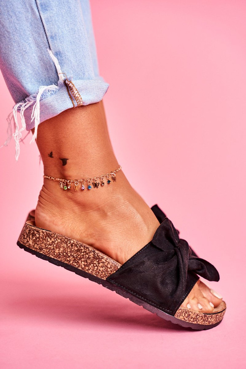 Women's Cork Flip Flops Bows Black Felis