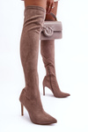 Women's Suede Over The Knee Boots On Heel Beige Calfi
