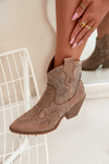 Botki Kowbojki Ze Zdobieniem Ocieplane Beżowe Lelira