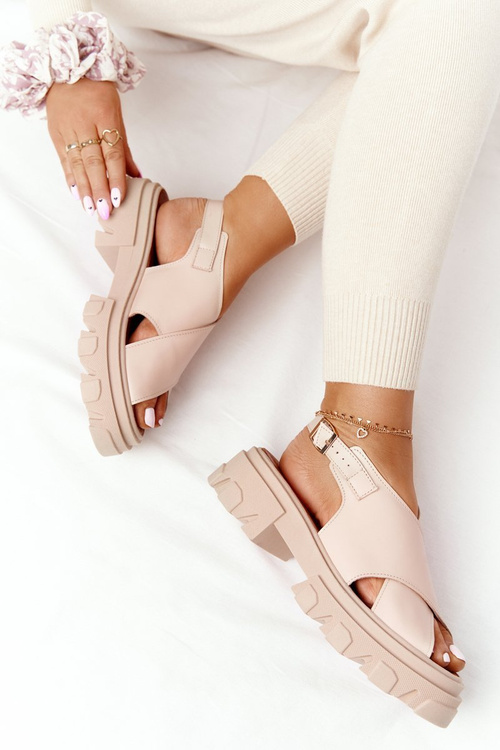 Leather Sandals On The Platform Lewski Shoes 3018-0 Beige