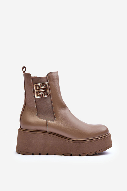 Women's Leather Boots On Massive Platform Dark Beige Savira