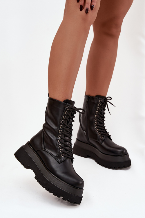 Women's Workery Boots Lined On a Thick Platform Black Felisse