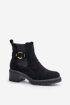 Women's Insulated Ankle Boots With Heel And Gold Detail Eco Suede Black Mailta