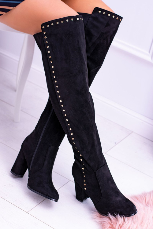 Black Suede Musketeer Boots Portoso