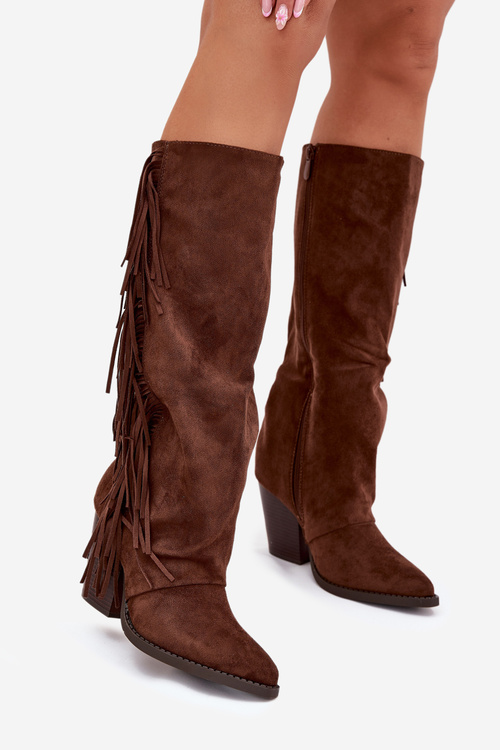 Women's Cowboy Boots With Fringes On A Heel Brown Tivara