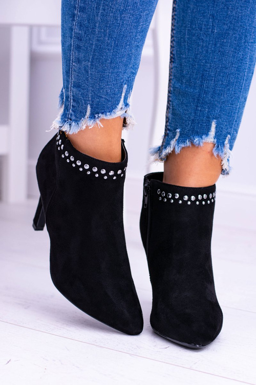 Damskie Czarne Botki Na Szpilce Nity Bemi