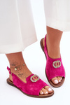 Suede Flat Sandals With Decoration Nicole 2744/067 Fuchsia