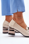 Beige Patent Leather Pumps with Chain Paliotte