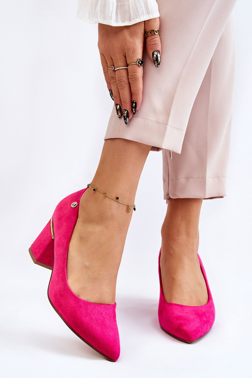 Classic Suede High Heel Pumps With Embellishments Fuchsia Derren 