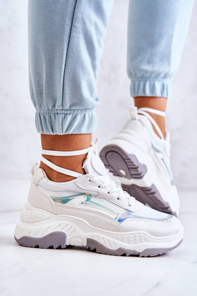 Sneakersy Buty Sportowe Damskie Błyszczące Białe Callisto