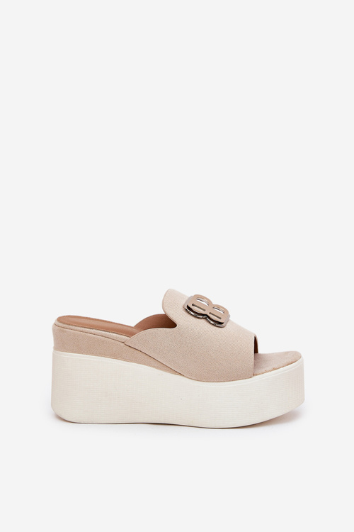 Platform And Wedge Sandals With Decoration Beige Tanonea
