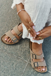 Women's Sandals With Buckles On Cork Platform Beige Galurena