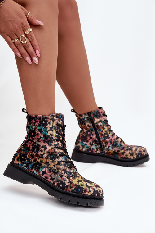 Women's insulated boots with floral design Artiker 57C1050 multicolor